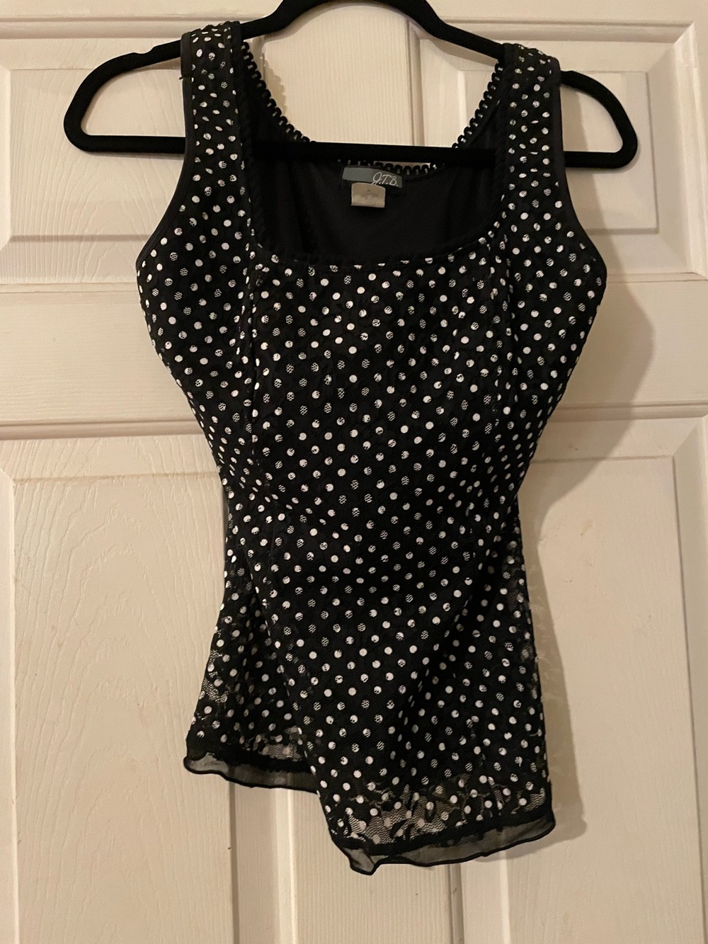 Vintage JTB Polka Dot Mesh Floral Lace Shelf Bra Cami Top Small Black